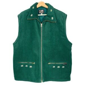 Vintage Top Spirit Swiss Concept Green Embroidered Fleece Vest Size Large